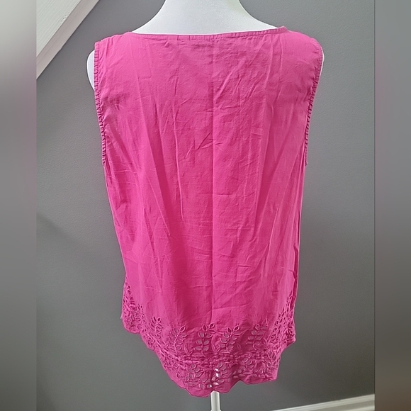 Soft Surroundings Pink Embroidered Eyelet Sleeveless Top 100% Cotton Med - Picture 4 of 6